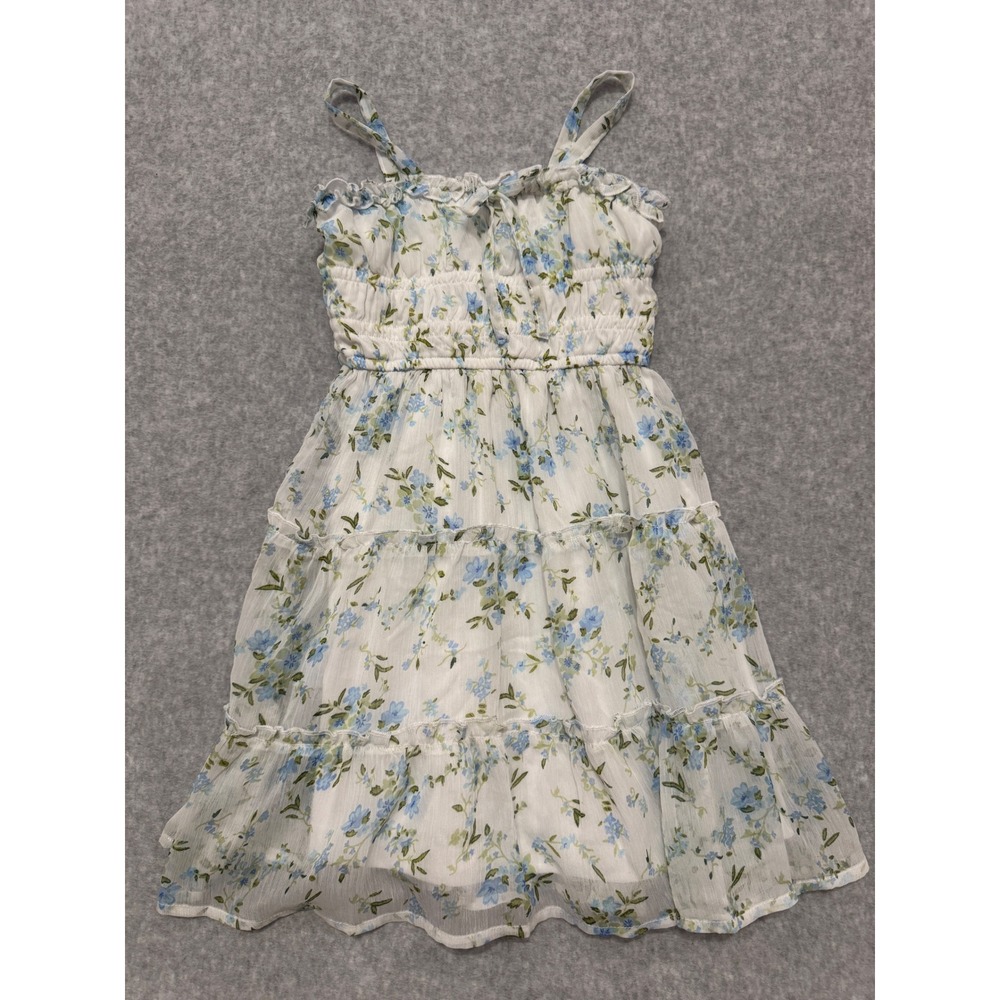 Rare Editions Girls Blue Floral Smocked Tiered Chiffon‎ Sundress Size 5 Easter